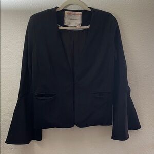 Cartonier Anthropologie Black Blazer ruffled sleeves office feminine career M